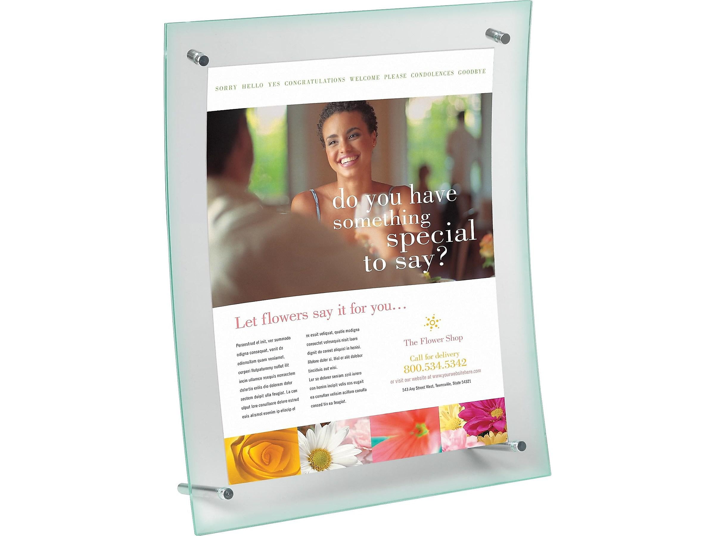 Staples Premium Sign Holder 8.5" x 11" Clear/Green Border Plastic