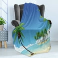 thumbnail image 4 of Fiji Soft Flannel Fleece Throw Blanket, Illustration of Many Coconut Palm Trees on an Island Away in the Ocean, Cozy Plush for Indoor and Outdoor Use, 60" x 80", Azure Blue Multicolor, by Ambesonne, 4 of 5