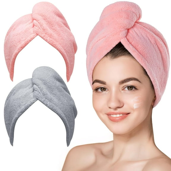 2 Pack Microfiber Hair Towel Wrap,Super Absorbent Quick Dry Hair Turban for Drying Curly,Long & Thick Hair 10 inch X 26 inch