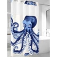 thumbnail image 2 of No Hook Shower Curtain with Snap-in Liner, Navy Blue Octopus Coastal Waterproof Fabric Bathroom Curtains, Nautical Summer Beach Ocean Bath Curtains & Mesh Top Window Stand Up Stall 54"x78", 2 of 9