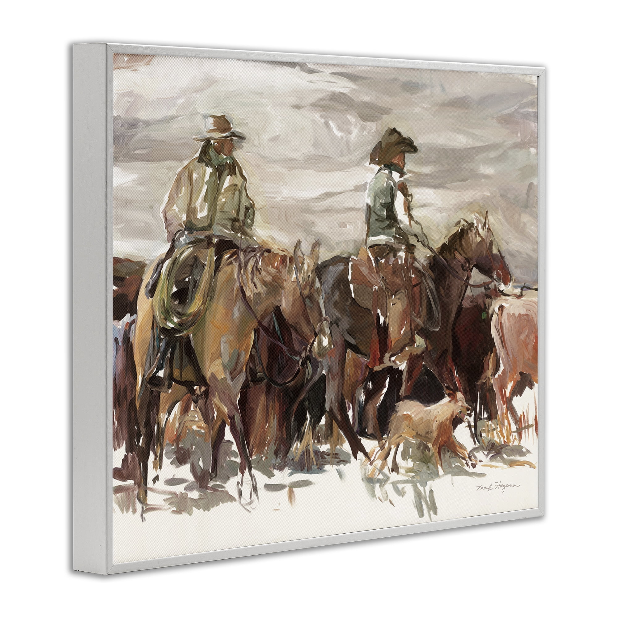 Stupell Industries Round Up Cowboys Animals & Insects Painting White Framed Art Print Wall Art, 20 x 16