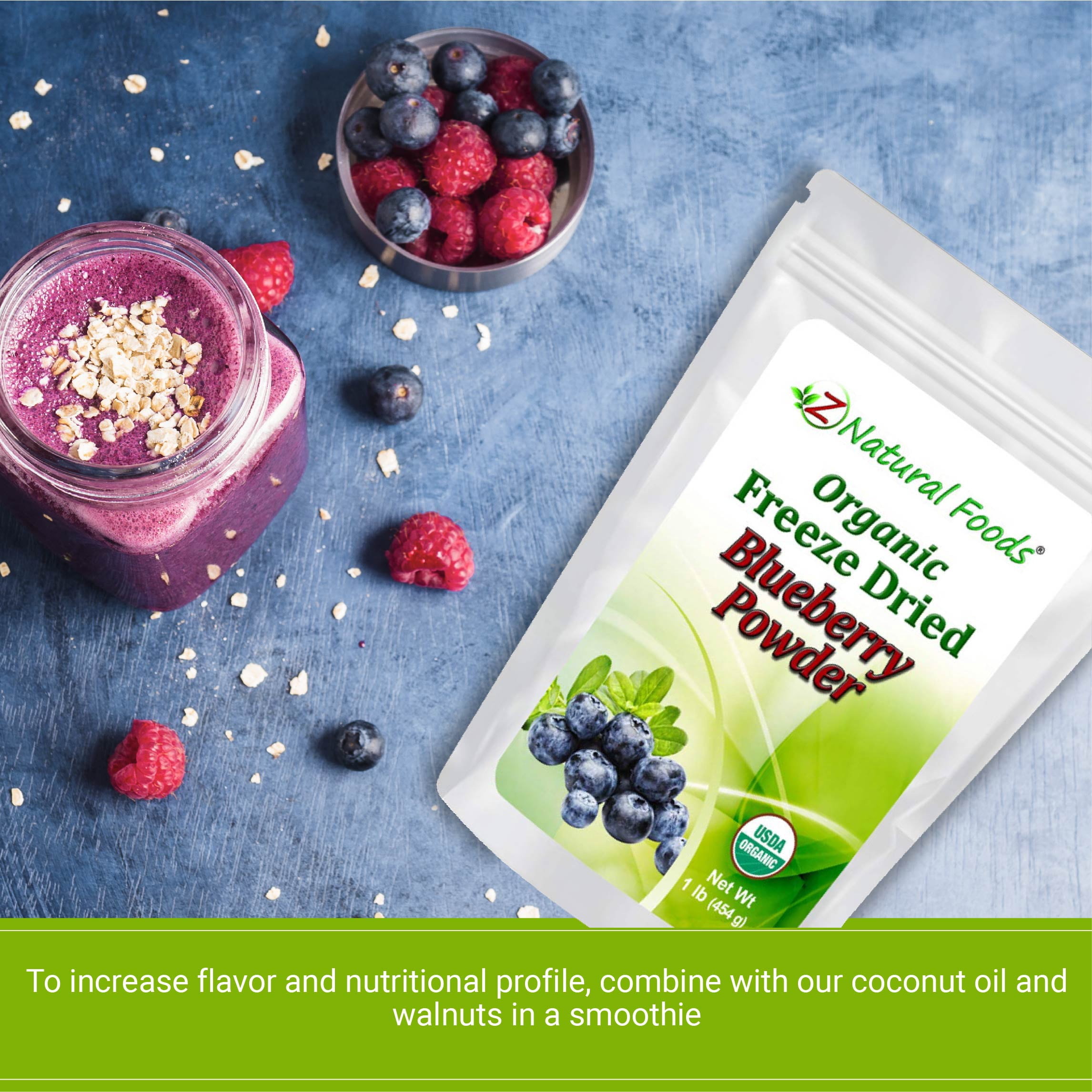 Z Natural Foods Organic Blueberry Powder, Freeze Dried Superfood Powder, 1 lb