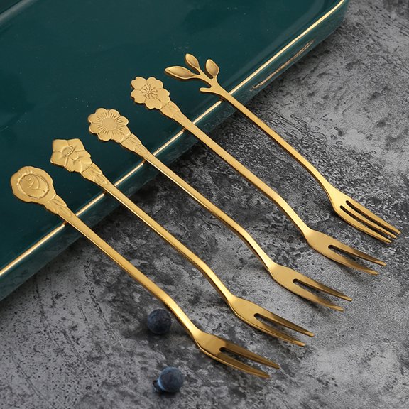 ETEREAUTY Set of 10 Golden Stainless Steel Dessert Forks for Cakes, Fruits, Snacks and Party Use