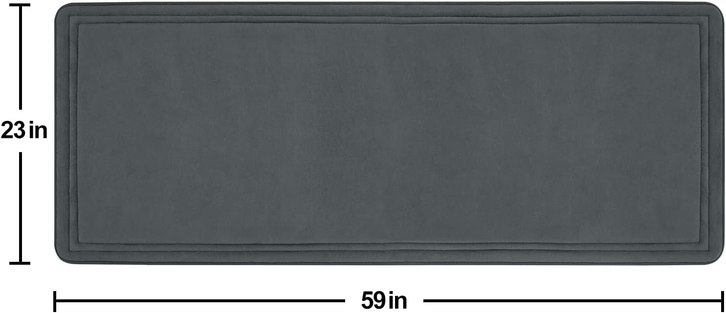 ITSOFT Luxury Memory Foam Bathroom Mats, Non-Slip Bathmat Set, Charcoal Gray, 23” x 59"