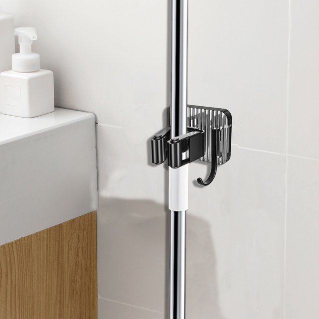 Ovzne Unattached Clip Hook Transparent Backboard No Punching Hook Stainless Steel Mop Clip No Punching Mop Metal Hook Bathroom Brooms Mop Storage Rack On Clearance
