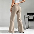 thumbnail image 4 of Stralyhd Wide Legs Pants Woman Casual Loose Fleece Pants Plaid Drawstring Elastic Waisted Long Lounge Trousers with Pockets Khaki S, 4 of 5