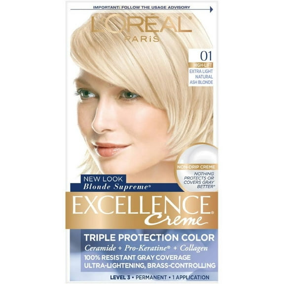 L'Oreal Paris Excellence Creme Hair Color, Extra Light Ash Blonde [01] (Cooler), 1 Each, Pack of 3