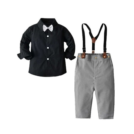 

Honeeladyy Winter Coats Newborn Clothes Autumn Winter Boys Long Sleeve Suspender Trousers Set Boys Sling Gentleman Party Clothes Formal Suit Black Clearance under 5$