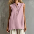 thumbnail image 5 of Xdegoge Cotton Linen Tops for Women V Neck Stand Collar Button Down Sleeveless Tunic Tank Top Relaxed Fit Casual Office Fashion Trendy Travel Blouses, 5 of 7