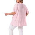 thumbnail image 3 of Agnes Orinda Women's Plus Size Easter Tops Button Decor Irregular Hem V Neck Short Sleeve T-shirt Summer Casual Blouses 3X Pink, 3 of 6