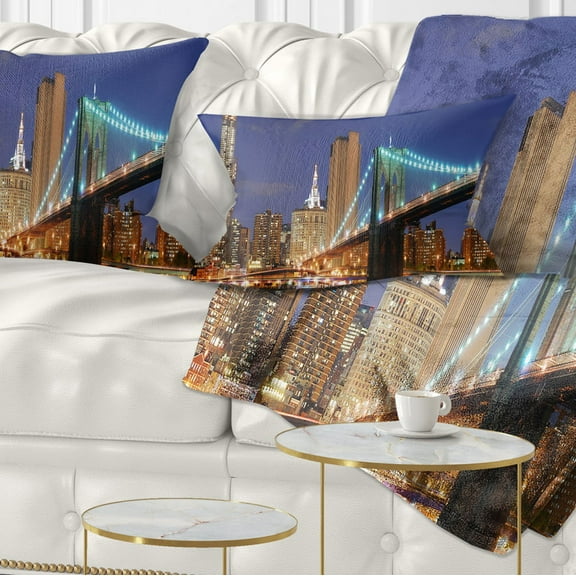 Designart Manhattan Skyline Panorama - Cityscape Photo Throw Pillow - 12x20