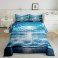 thumbnail image 2 of Erosebridal 3D Sea Wave Bedding Sets King with Comforter, Marine Ocean Theme Duvet Insert, Blue Seaside Bedroom Decor, Reversible 3pcs, 2 of 7