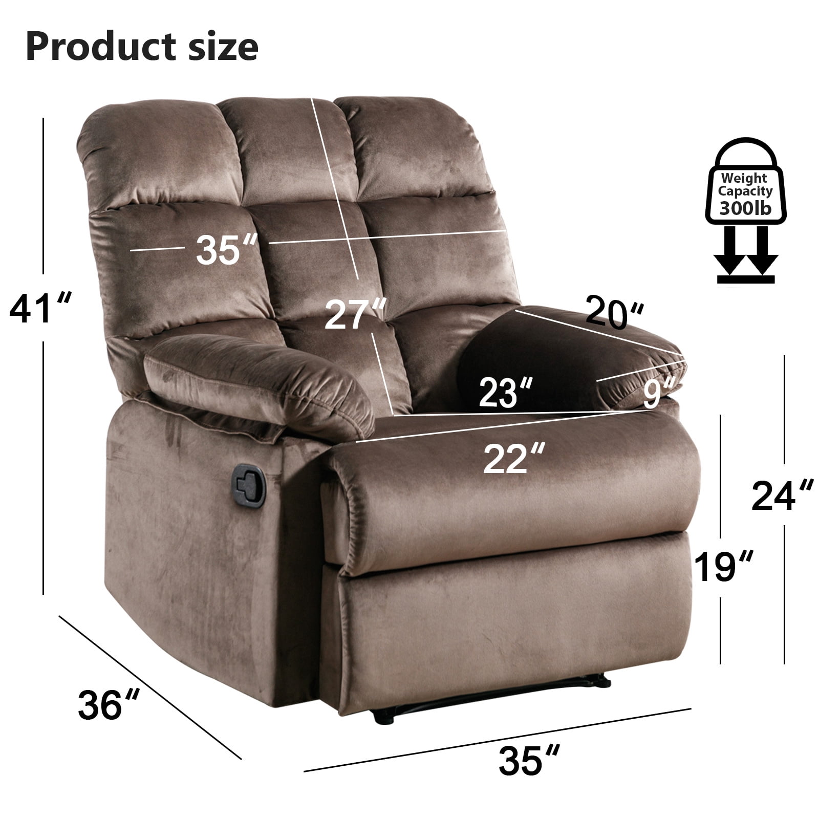 Bonzy Home Classic Manual Recliner with Soft Fabric Reclining Chair Sofa for Living Room Bedoom, Brown