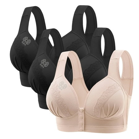 Black of Friday Deals!Clearance Staron 3PC Women s Bras Front Closure No Underwire Bra Wireless Stretch Bra Comfortable Comfort Bras Seamless Bra