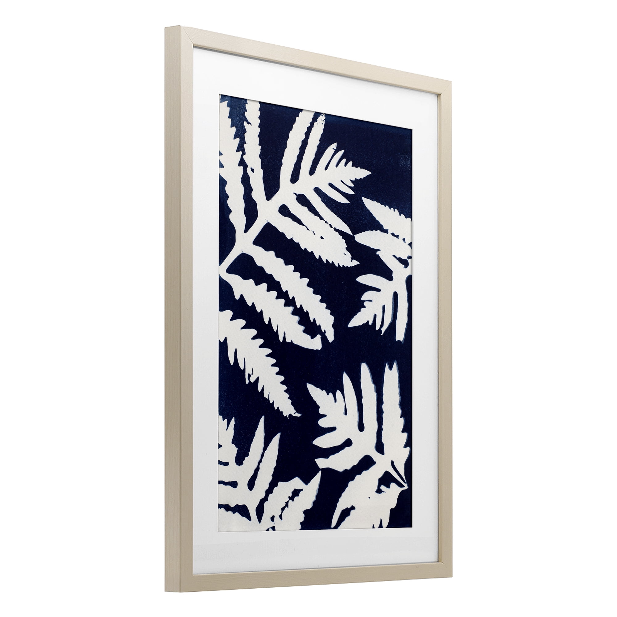 Stupell Industries White Ferns on Indigo Birch Framed Print Under Glass, design by Lynn Byrd