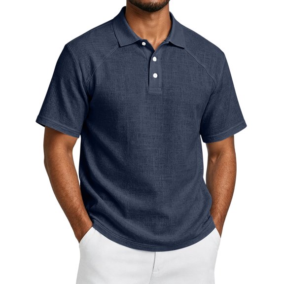 Fabrcox Mens Short Sleeve Polo Shirts Collared Henley Men Linen Shirt Breathable Relaxed Fit Outdoor Travel Athletic Golf Shirt Men L