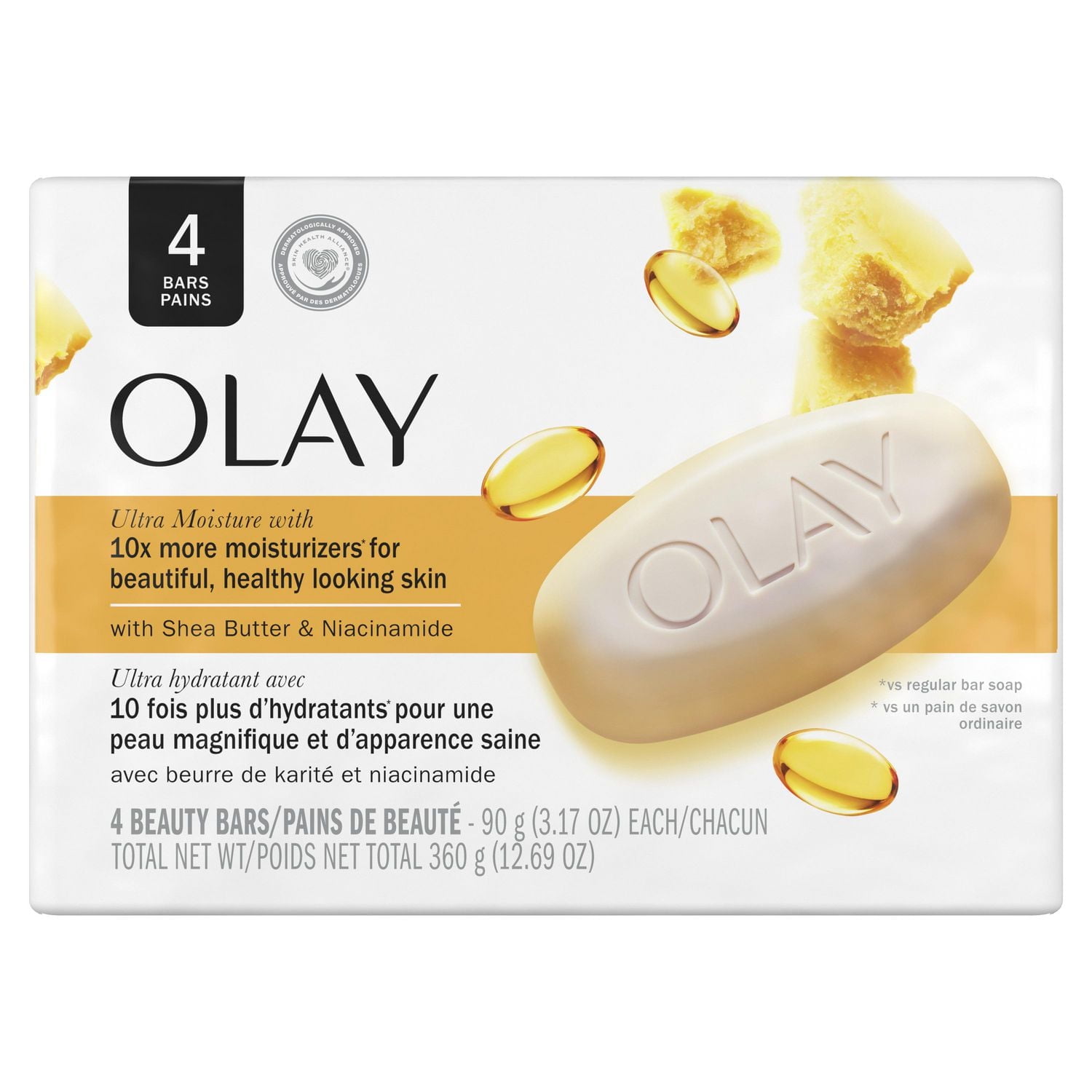Olay Ultra Moisture Shea Butter Beauty Bar with Vitamin B3 Complex, 4 Count, 360 g