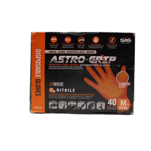 Sas Safety Nitrile Disposable Gloves, Orange, Medium 40Ct