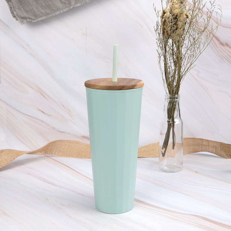Mainstays 30-Ounce Eco-Friendly Plastic Textured Tumbler with Wood Lid,  Mint Green 