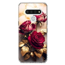 MUNDAZE LG Stylo 6 Romantic Elegant Gold Marble Red Roses Double Layer Phone Case Cover
