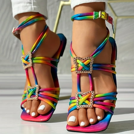 

TUOBKE Colorful Bowknot Flat Sandals for Women - Ankle Strap Vacation Shoes for Summer Beach Wear