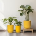 thumbnail image 5 of Ordivic 12 inch Large Yellow Glazed Ceramic Planter with Drainage Hole & Saucer, Round Flower Pot for Snake Plants Monstera Indoor & Outdoor Patio Garden Use, 5 of 7