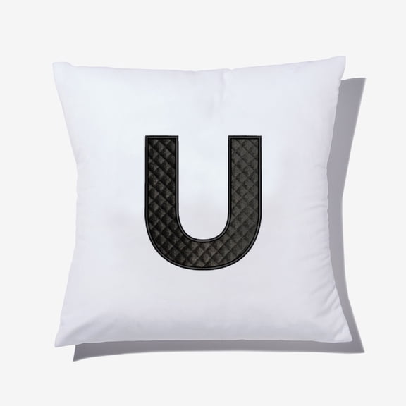 Personalization Mall Black Quilted Velour Initial 14" Velvet Throw Pillow, U