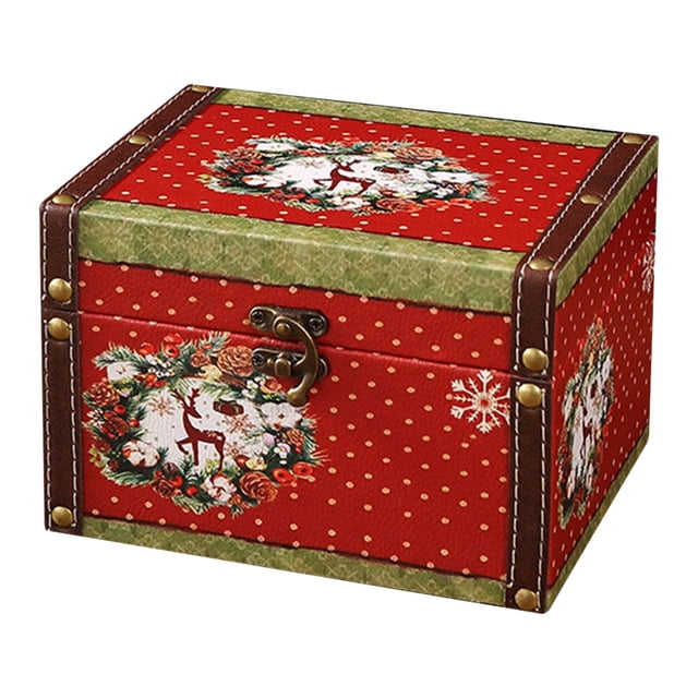 Liquidation!! Boîte de Rangement en Cuir et Bois de Noël Boîte de Rangement pour Bric-à-Brac Boîte d'Emballage pour Bonbons Boîte Cadeau