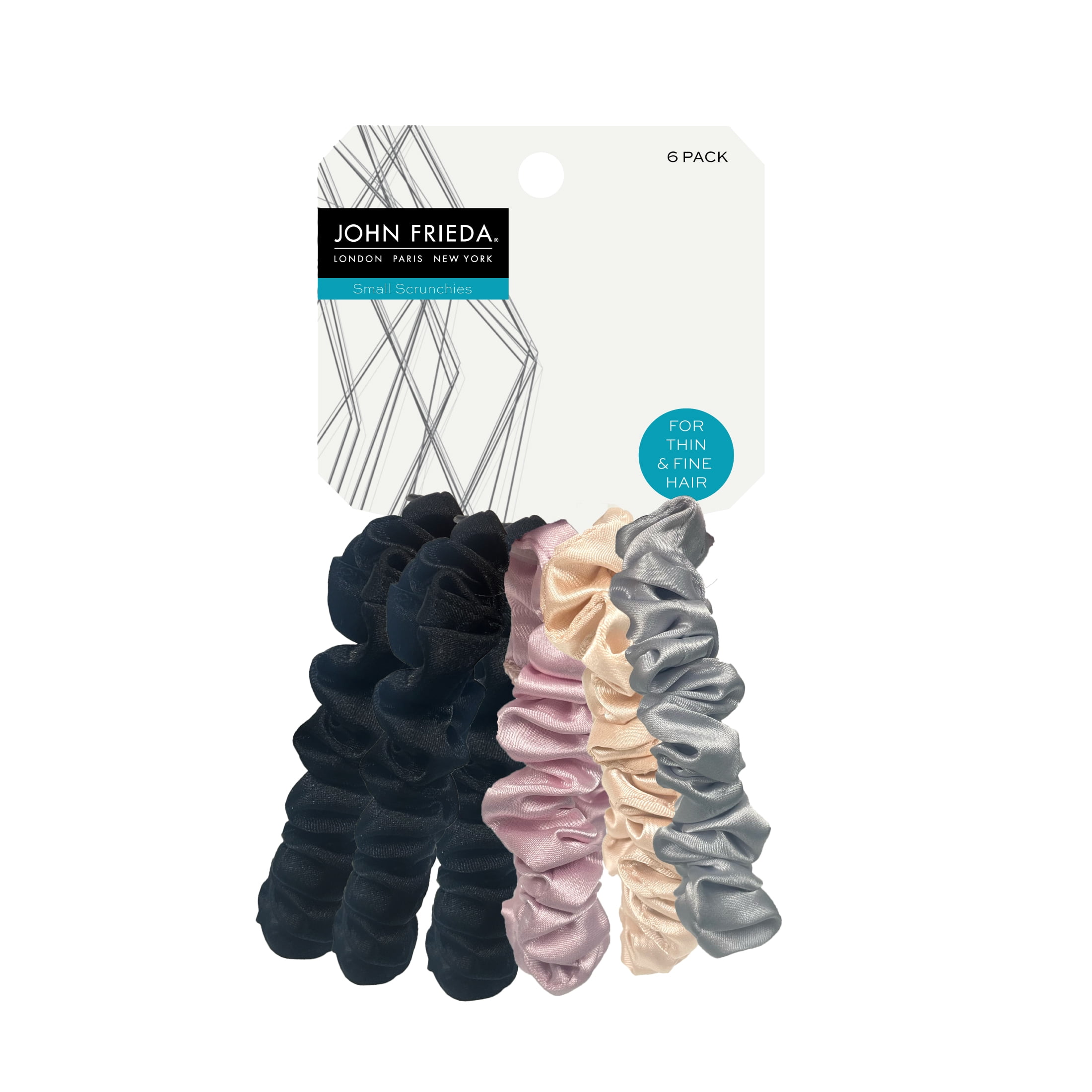(4 pack) John Frieda Skinny Satin Scrunchies 6-Pack Neutral Colors Hair Ties