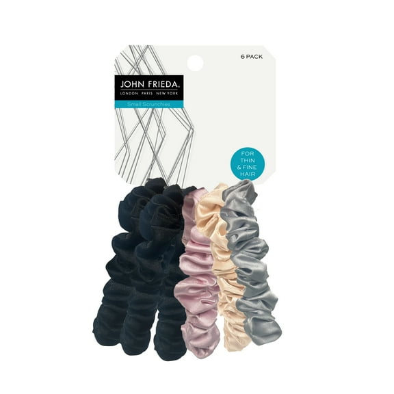 John Frieda Satin Hair Scrunchies, Multicolor, 6 Count, For All Hair Types