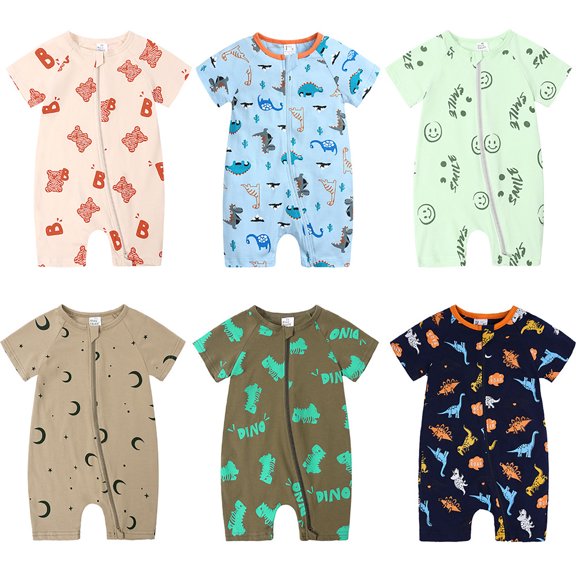 Beilxfa Infant Baby Boys Short Sleeve Romper Newborn Cotton Two Way Zipper Jumpsuit Toddler Summer Bodysuit 3M-3T