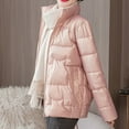 thumbnail image 3 of Herrnalise Women's Winter Stand Collar Zip Puffer Jacket Baggy Short Padded Down Coats Pink,XL, 3 of 3