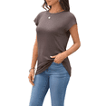 thumbnail image 3 of Camiseta de Verano para Mujer, Color Liso, Cuello Redondo, Corta, Color Café, Talla M, 3 of 8