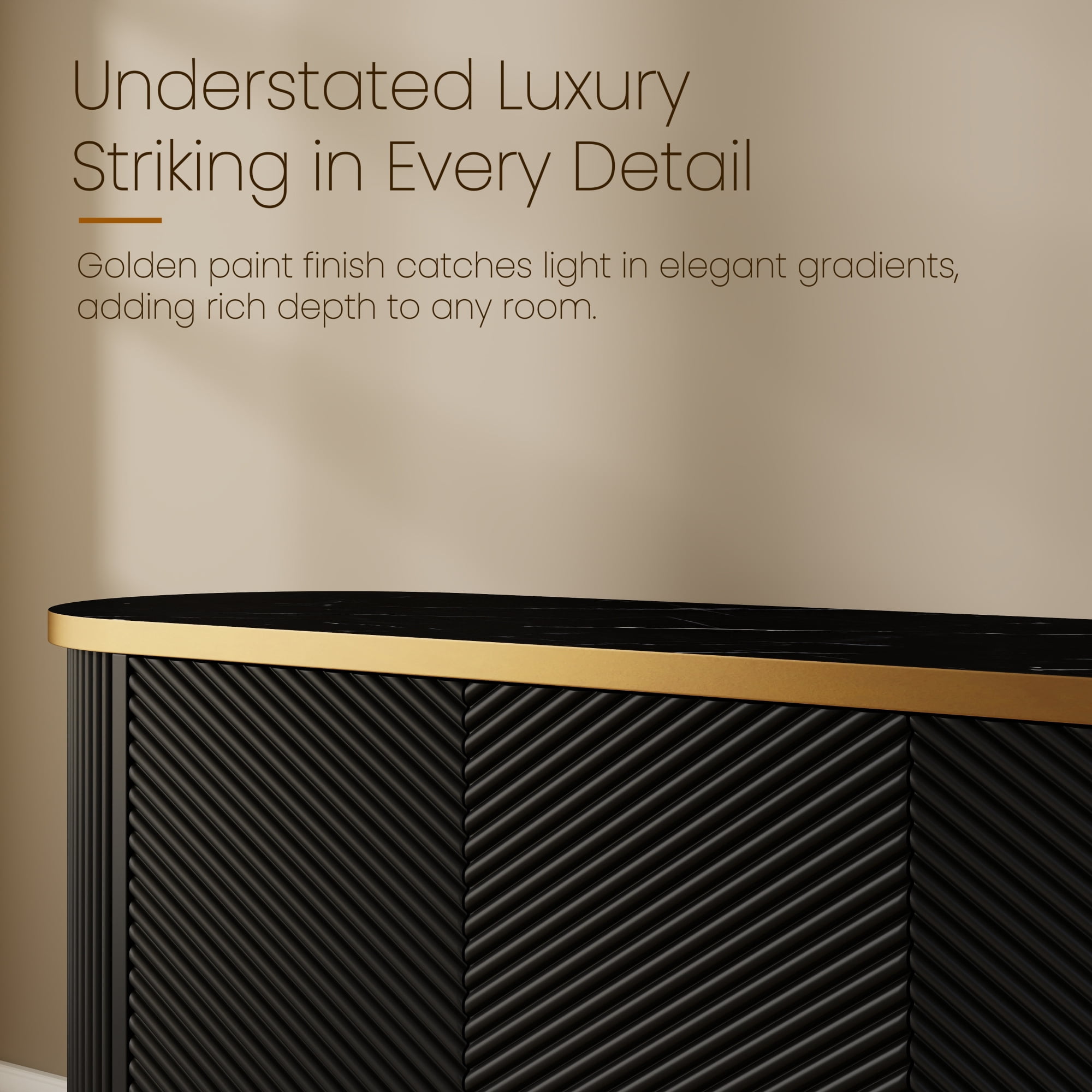 Leumius 63" Diagonal Fluted Sideboard Cabinet with Storage, 4-Door Buffet Credenza TV Stand with Gold Trim, Modern Storage Cabinet for Dining Room, Living Room Black