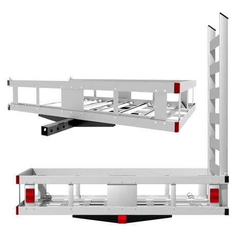 QUHEE Foldable Ramp Hitch Cargo Carrier, 500 LBS Aluminum Hitch Rack with Reflectors and Tie-Down Points for Outdoor Camping and Mobility Device Transport
