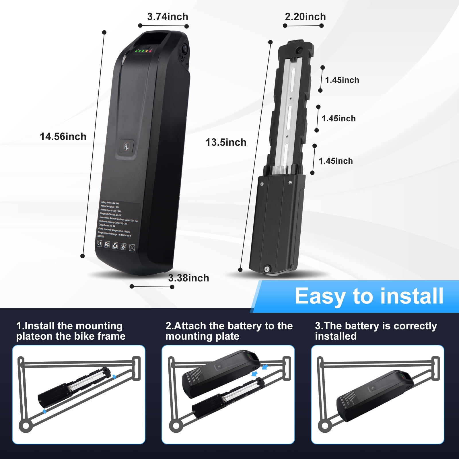 4Pin 36V 10AH Battery 30A BMS Electric Bike Battery 750W 36V Ebike Battery for Adult Electric Scooter Motor