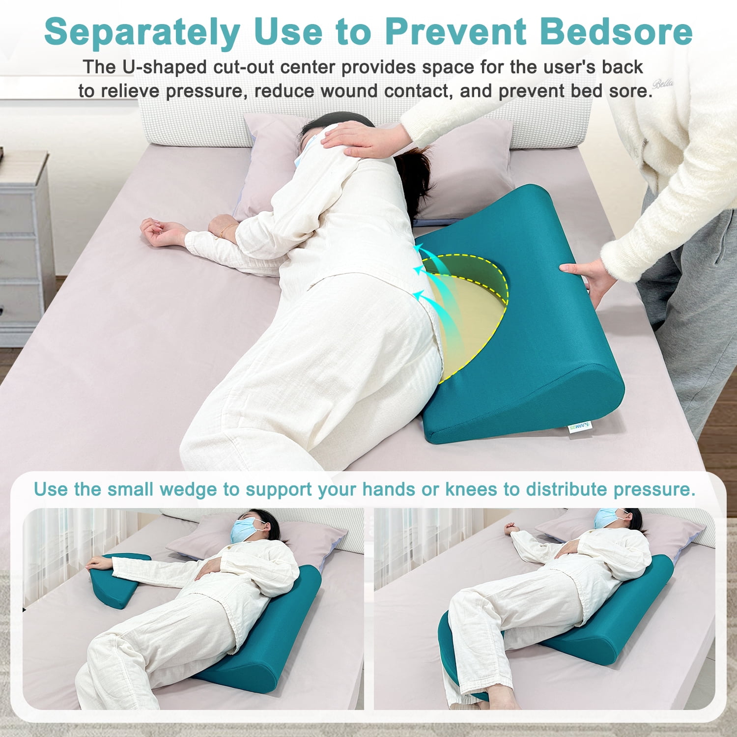 23.6" Bedsore Wedge Pillow for Pressure Relief, Positioning Wedge for Back Pain Relief, Pressure Ulcer Cushion Support Pillow After Surgery for Seniors & Bedridden Patients