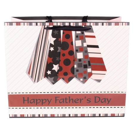 Deluxe Horizontal Happy Father's Day Tie Striped 10"x12.5"x5.5" Gift Bag