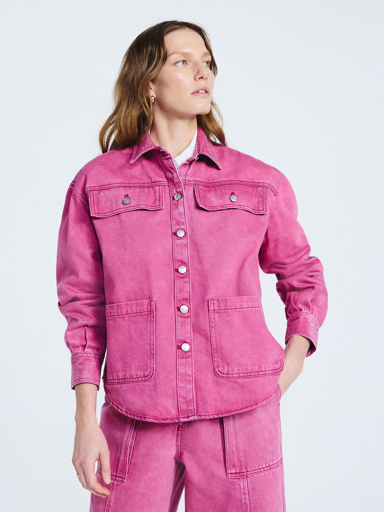 Scoop Women’s and Women’s Plus Oversized Cotton Denim Shacket, Midweight, Sizes XS-4X