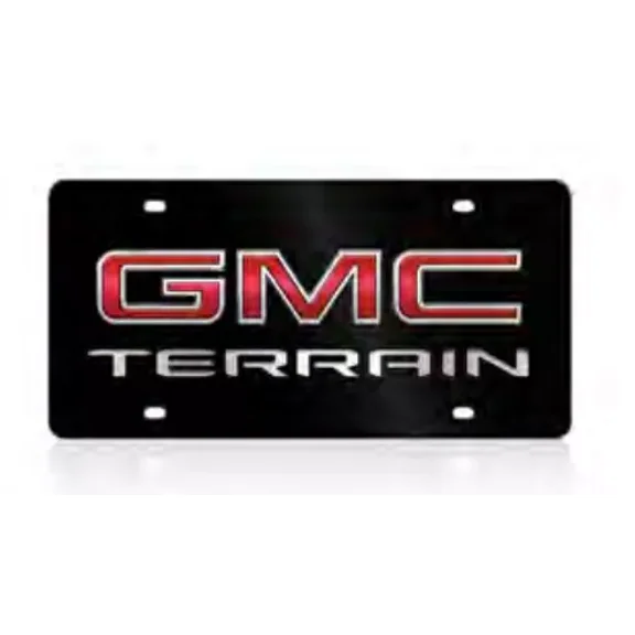 Black GMC Terrain Logo Red Fill Lazer Tag Etched Premium Acrylic License Plate