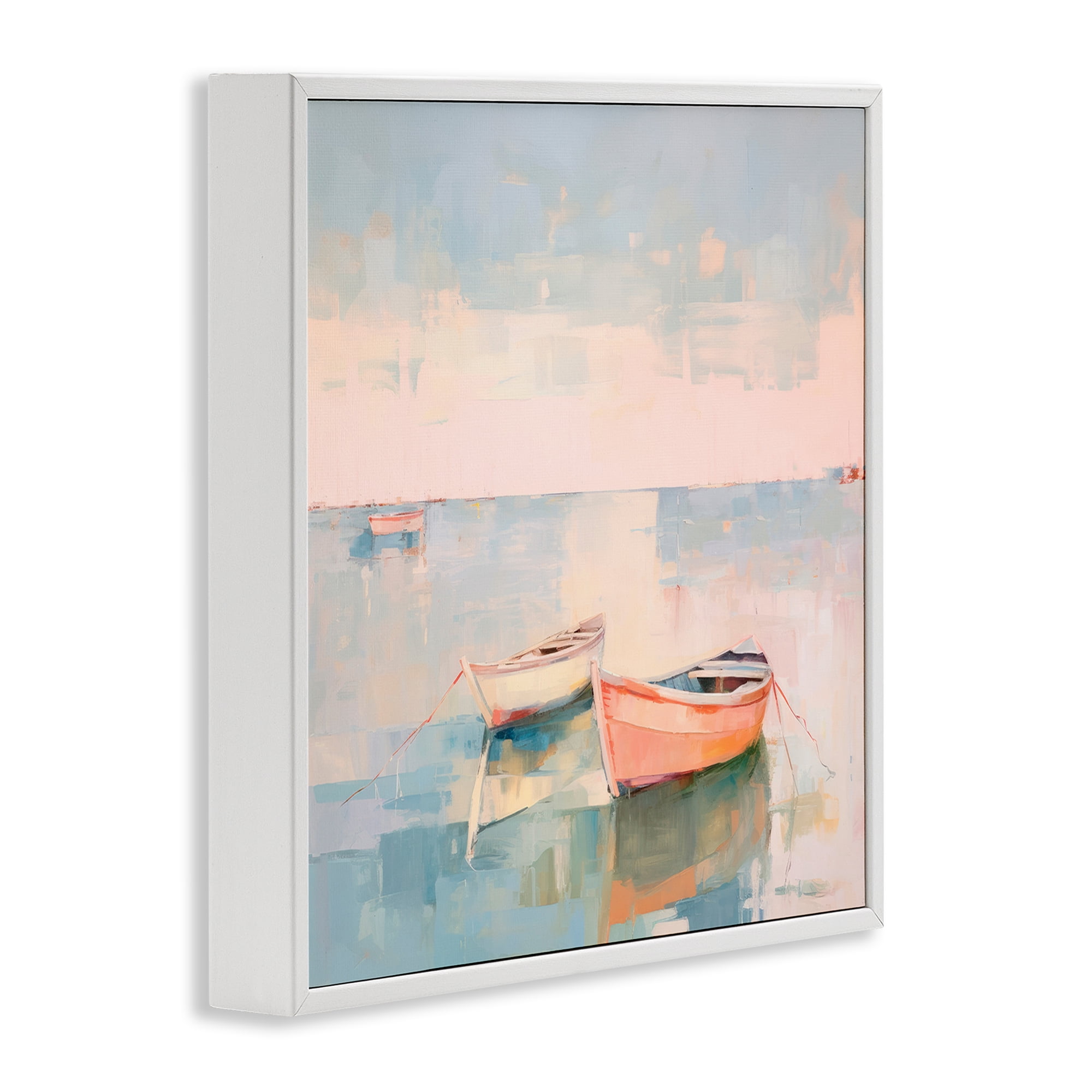 Stupell Industries Pastel Docked Boats Transportation Painting White Framed Art Print Wall Art, 24 x 24