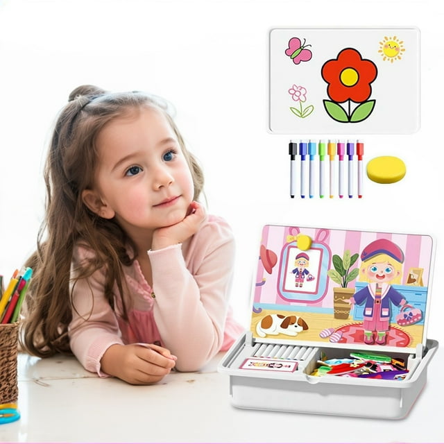 Jkkant Magnetic Dress-Up Travel Game, Double-Sided Preschool Educational Toy for Kids, Reusable Sticker Activity Book Tabletop Game