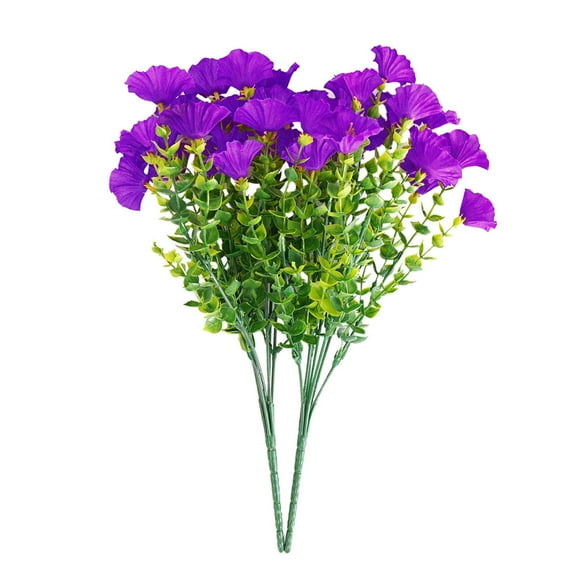 Spencer 8 Bundles Artificial Flowers Fake Flowers Outdoor, Faux Plants for Home Garden Porch Vase Decor, Silk Morning Glory Flowers (Purple)