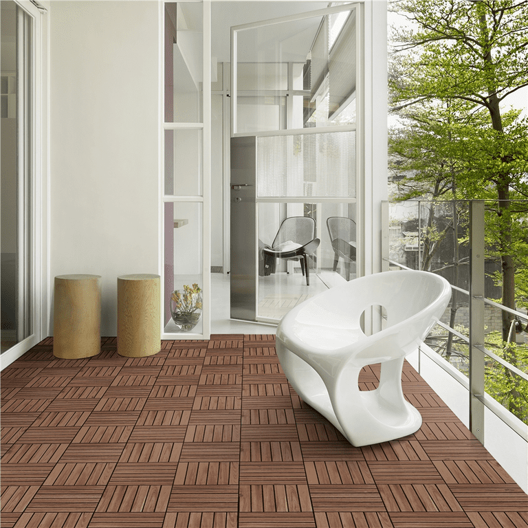 ブラウン デッキタイル 30cm x 30cm 960g27枚 Renwick Wood Brown Interlocking Flooring Tiles for Patio Garden