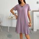 thumbnail image 5 of Camisón corto para mujer, blusa lisa, informal, a la moda, con cuello redondo, manga corta, para dormir, 5 of 5