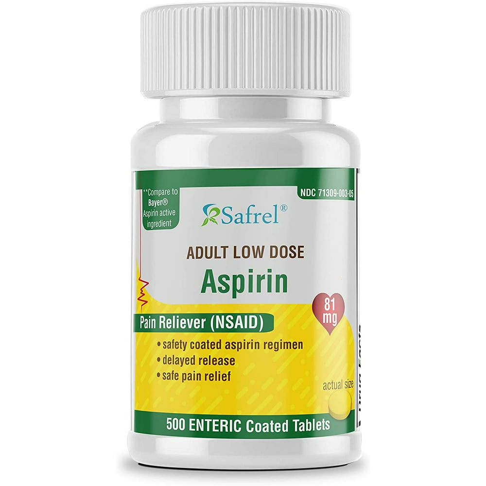 Safrel Aspirin 81 mg (500 Enteric Coated Tablets) Adult Low Dose