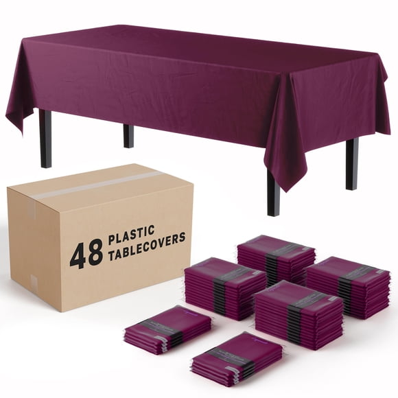 Exquisite Plum Tablecloths for Rectangle Tables 48 Pack Plastic Table Cloth Disposable 54"" X 108"" Plum Table Cloths Rectangle Tablecloth Plastic Tablecloths Rectangular for Party Supplies