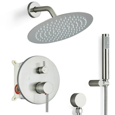 Brushed Nickel Shower Faucet with Valve 8inch Round Head Combo Shower Set System