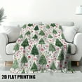 thumbnail image 4 of 1 Piece Soft Touch Christmas Tree Floral Print Flannel Blanket - Green Pine Trees and Pink Flowers Pattern - All-Season Sofa Bed Decorative Throw Blanket, 4 of 8