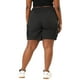 thumbnail image 5 of Women's Plus Size Short Drawstring Elastic Waist Above Knee with Pocket Summer Cargo Shorts Black 1X, 5 of 7